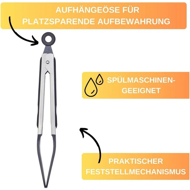 Thiru Servierzange mit breiten Silikonlaffen und Aufhängeöse, hitzebeständig bis 200°C, breite Silikon Laffen – Bild 3