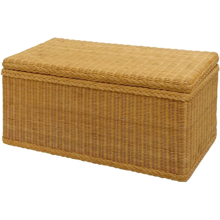 Krines Home Truhe Wäschetruhe mit Deckel Natur Rattan Truhe Aufbewahrung Rattantruhe (Wäschebox), mit herausnehmbarem Stoffinlett Truhenbank 80x40x40cm