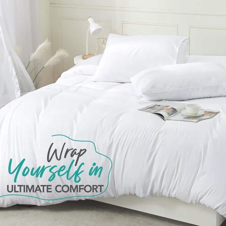 Utopia Bedding Bettbezug-Set mit Kissenbezügen – 3-teiliges Bettwäsche-Set mit Reißverschluss – 1 Bettbezug mit 2 Kissenbezügen – weich gebürstete Mikrofaser (Queensize, Weiß) – Bild 6