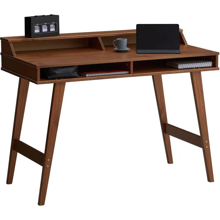 IDIMEX Schreibtisch LUNA, Bürotisch mit Aufsatz und Ablagefach, Kiefer Massivholz kastanie