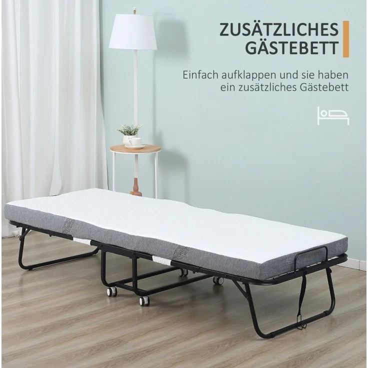 CHICFURN Bett aus Polyester Weiß 200x90 cm klappbar mit Rollen – Bild 4