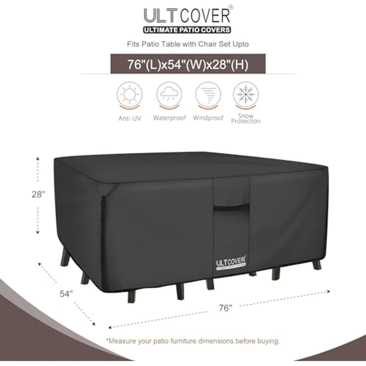 ULTCOVER Abdeckplane für Terrassentisch und Stuhl, robust, rechteckig, 600D, wasserdicht, für den Außenbereich, Allzweck-Möbelabdeckungen, 198 x 137 x 71 cm, Schwarz – Bild 3