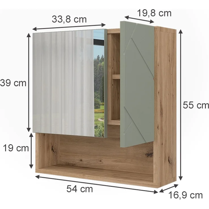 Spiegelschrank Irma Salbeigrün 54x55 cm Vicco – Bild 2