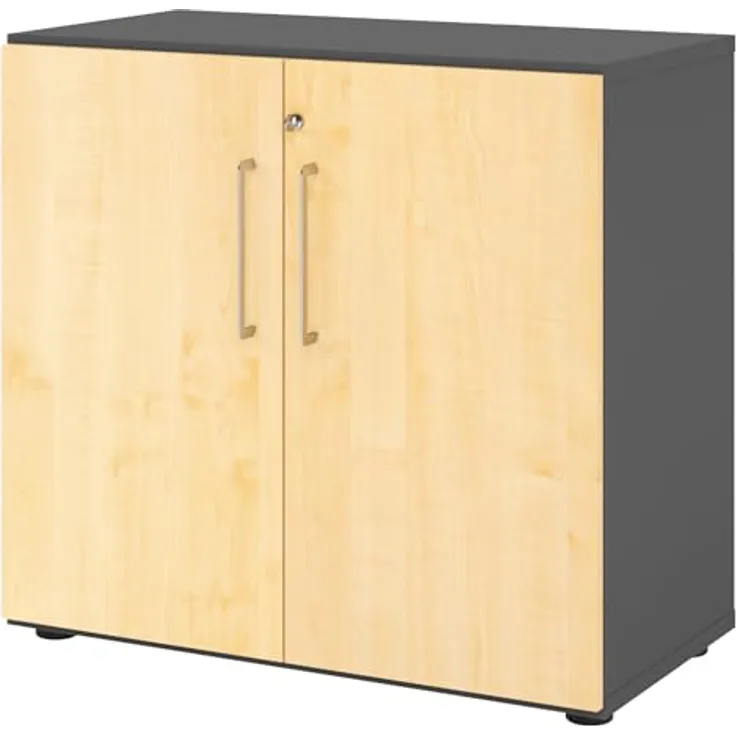bümö Aktenschrank abschließbar, Büroschrank Holz 80cm breit in Graphit/Ahorn - abschließbarer Schrank mit Aktenregal für's Büro & Arbeitszimmer, Büro Möbel Ordnerschrank mit Schloss, 928T2-G-3-BS