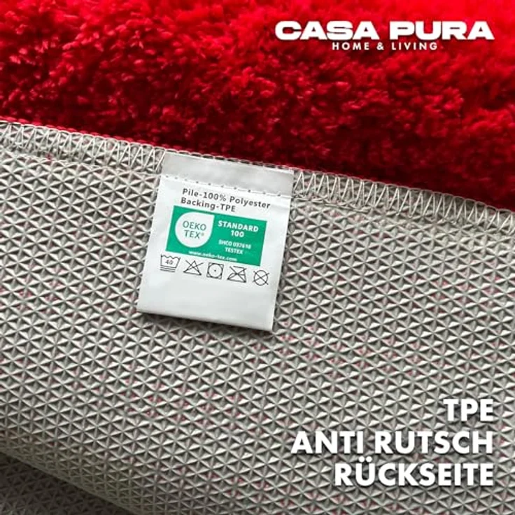 casa pura Badematte 50 x 60 cm rot, weicher Shaggy Badezimmerteppich, rutschfest und waschbar bei 40 Grad – Bild 3