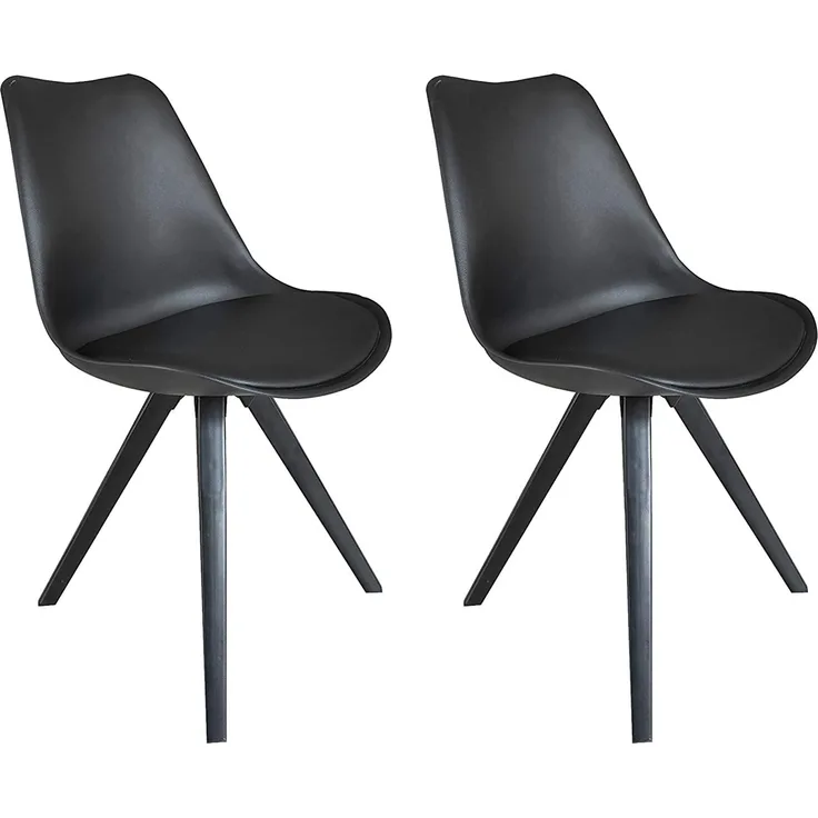 byLIVING Esszimmerstuhl 2er Set Kira / Kunstoff, Kunstleder in schwarz / Gestell Metall in schwarz pulverbeschichtet / Esszimmerstuhl / Wohnzimmerstuhl / bis 110 kg / B 48, H 86, T 55,5 cm
