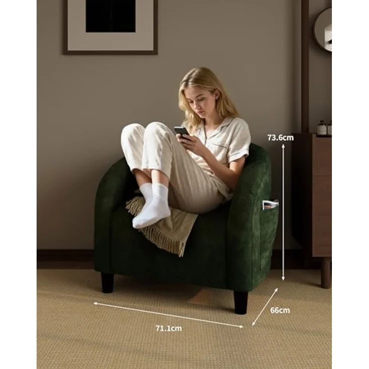 GarveeHome Sessel Wohnzimmer Loungesessel Relaxsessel, Lesesessel mit Leinenoptik, Polstersessel für Schlafzimmer，Akzentstuhl mit Samtstoff (Grün) – Bild 3