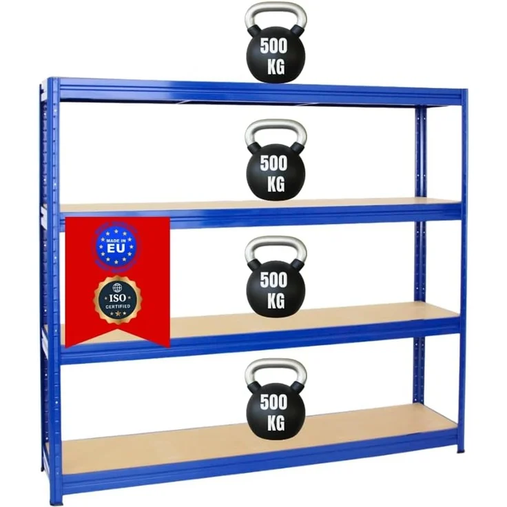 PROREGAL Schwerlastregal Dino Extra Breit 180 x 200 x 45 cm Fachlast 500kg Blau, Garagenregal, Lagerregal, Steckregal, Weitspannregal