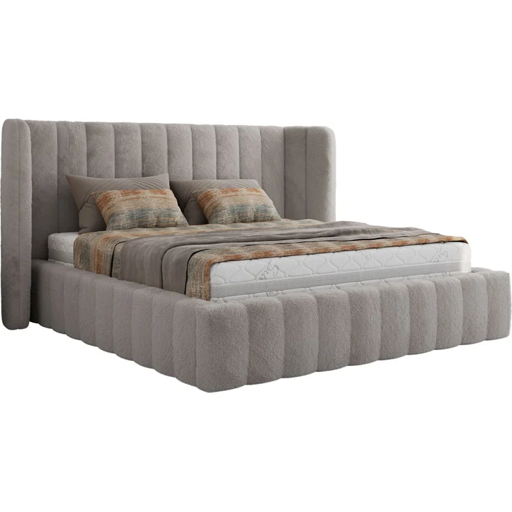 Polsterbett GOLETTA CLASSIC 200 x 200 cm mit gepolstertem Kopfteil, stabilem Bettrahmen, Lattenrost und Bettkasten mit Gasdruckfedern, Doppelbett, zeitloses Design - Hellgrau Plüsch – Bild 5