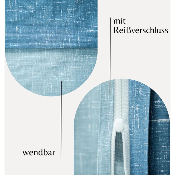 Renforce Wendebettwäsche mit Reißverschluss - Bettwäsche aus 100% Baumwolle, Blau 135x200 cm + 80x80 cm – Bild 4