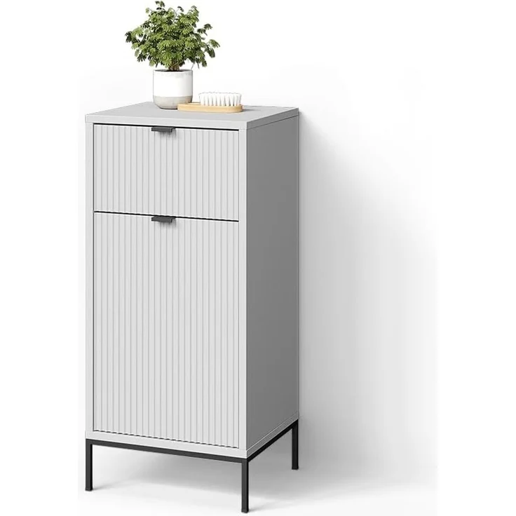 Livinity® Midischrank ATERNO, Weiß, 40 x 87 cm mit Tür und Schublade – Bild 1