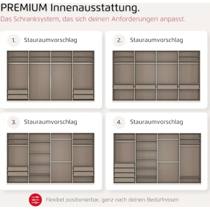 Rauch Möbel LUNIK, Kleiderschrank, Farbe Fango, Breite 360 cm | Schrank mit patentiertem Schnellmontagesystem, 8-türig, Push-to-open-Funktion, Zubehör Premium, Schlafzimmer, Ankleide – Bild 8