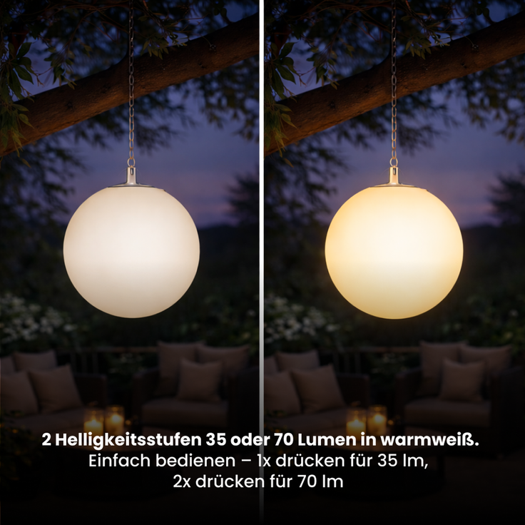 Star Trading Solar Dekoration Globy 30cm, Warmweiß LED, 35/70 Lumen, Dämmerungssensor, Hängende Garten Kugel, Außenleuchte, Weiß – Bild 2