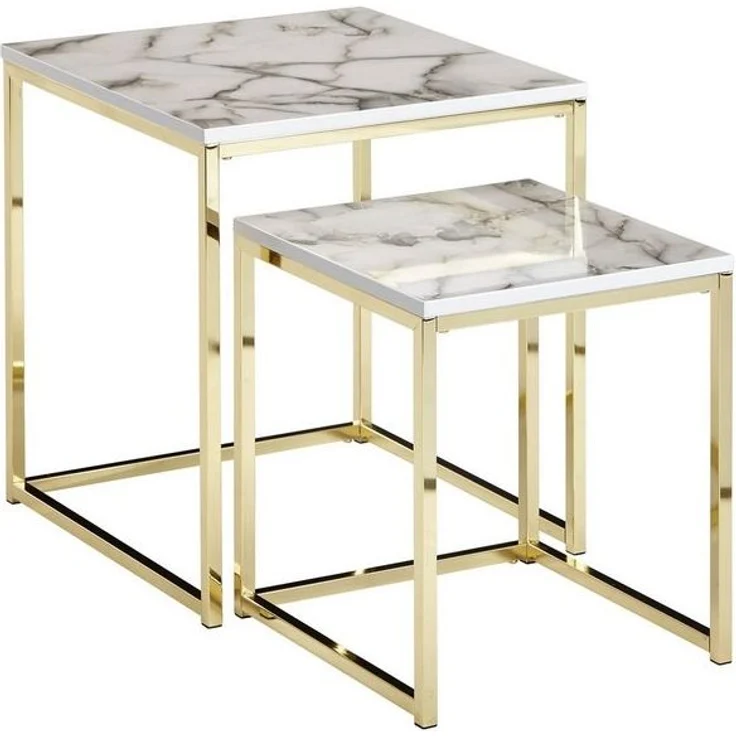 FINEBUY Satztisch FB24018 (2er Set Weiß Marmor Optik Eckig, Beistelltisch), Couchtisch 2-teilig, Anstelltisch Modern Klein – Bild 4