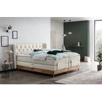 Belanoti Boxspringbett EON (Boxspringbett 180x200 elektrisch verstellbar Bett 180x200 mit Motor, 7-Zonen Taschenfederkern Matratze inklusive Visco Topper), in der Farbe Beige H2/H3 Polsterbett Motorbett mit Eiche