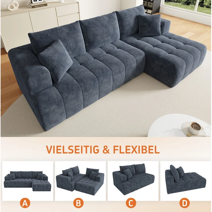 DESVIAE Sofa modular mit 2 Kissen 244,5x79x136 cm Chenille Blau – Bild 4