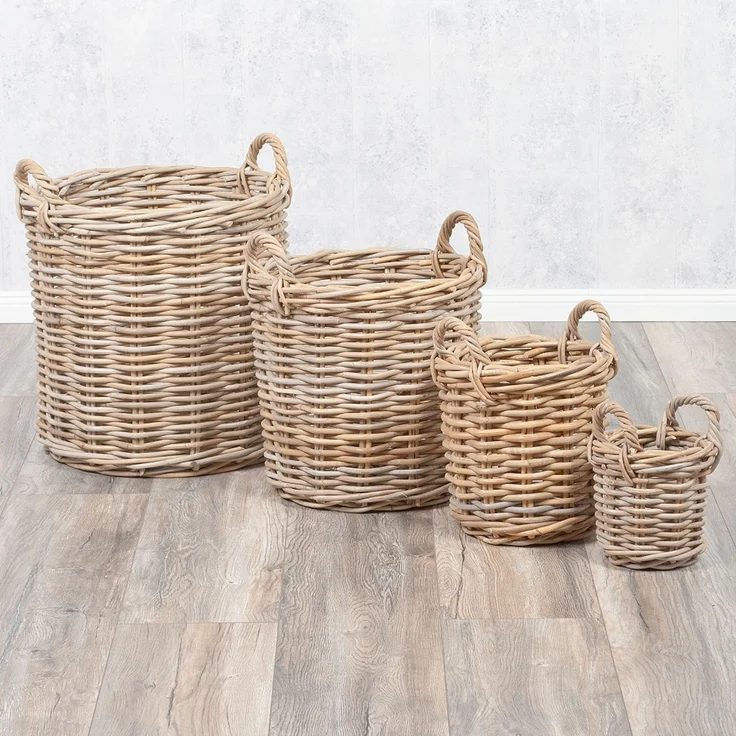 2er Set Rattankorb BAKUL rund Grey ca. 20cm Aufbewahrungskorb Dekokorb Korb – Bild 6