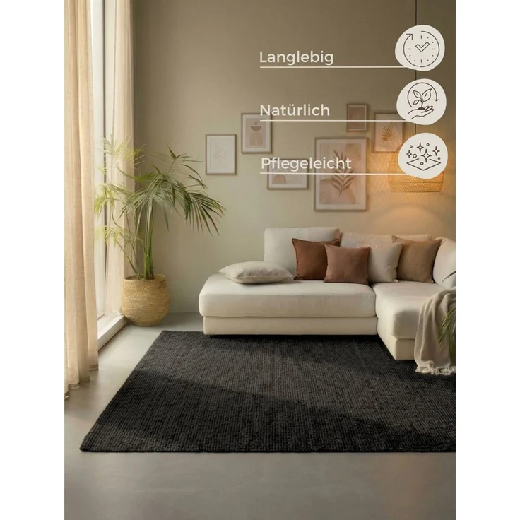 HANSE Home Teppich Jaipur Juteteppich, Läufer und Rund, rechteckig, Höhe: 10 mm, Naturfaser, Wohnzimmer, Esszimmer, Schlafzimmer, Boho, GRS – Bild 3