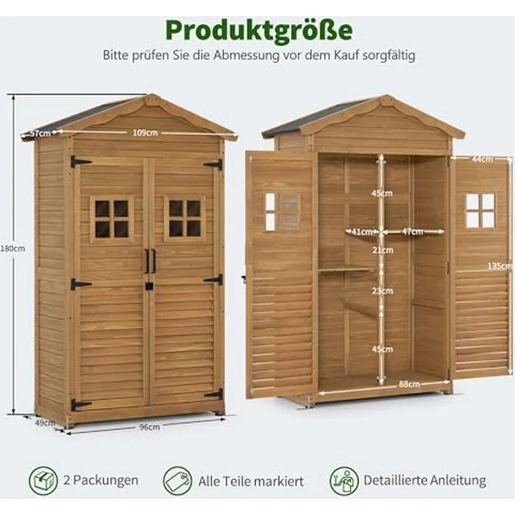 M MCombo Gartenschrank Gartenhaus Holz Wetterfest, Geräteschrank Gerätehaus Outdoor, für Außenbereich Garten Terrasse,1152 (Natur) – Bild 3