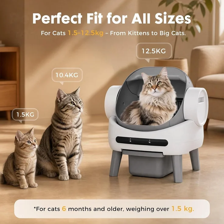 GTPLAYER Selbstreinigende Katzentoilette, 10L Großer Abfallbehälter, APP Steuerung mit Display und Antiklemmfunktion, Geeignet für alle Katzenstreu, Leise für Katzen 1.5-12.5kg – Bild 7