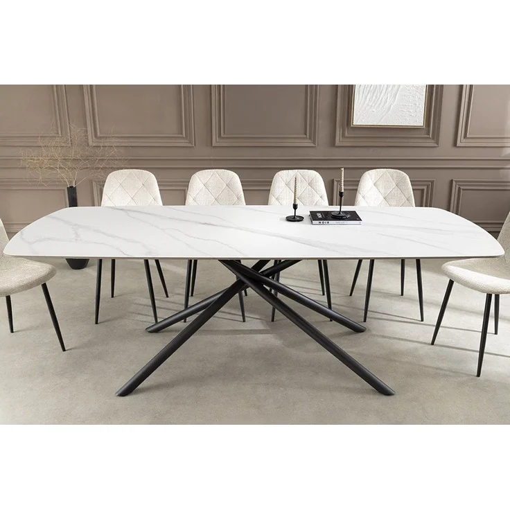 riess-ambiente Esstisch OSAKA 200cm weiß/schwarz - Keramik, Metall, Sterngestell, Marmordesign (Einzelartikel, 1-St), Moderner Familientisch - ideal f. Wohnzimmer & -küchen oder Essbereich – Bild 2