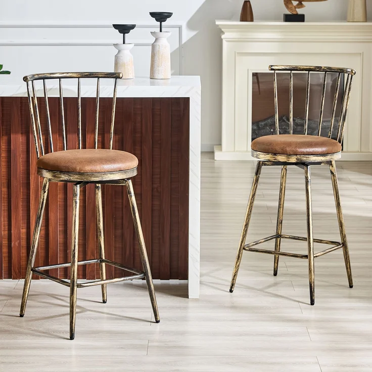 Moderner Metall-Barhocker im Windsor-Stil mit gepolstertem Sitz für Kücheninseln, Bars, Restaurants; Barhocker im Industrial-Stil in Barhöhe; Vintage- und Minimalismus-Stil--Braun--96x39x39cm--YOUDENOVA – Bild 1