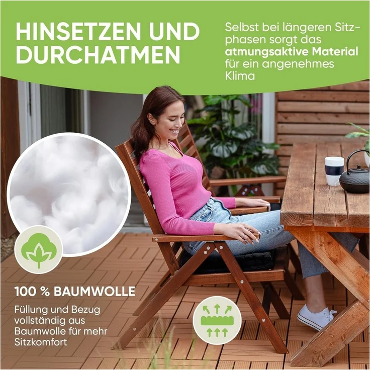 Gräfenstayn Sitzkissen 4er Set 40x40 cm mit 8 cm Polsterung aus 100 % Baumwolle -, robustes Sitzkissen für Indoor & Outdoor, bequemes Bodenkissen – Bild 2