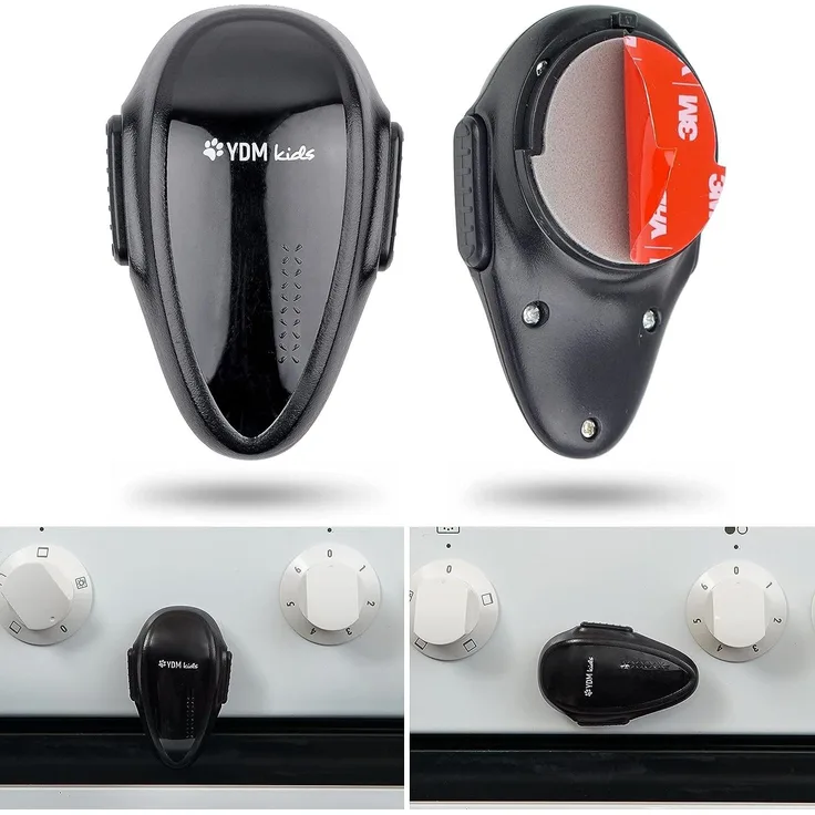 Backofentür Kindersicherung, 2 Pack, Herdtür Sperre zum Kleben, Spezial 3M Hitze-resistenter Kleber, Doppel-Druck-Knopf, schwarz