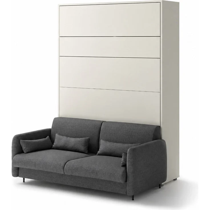 MEBLINI Schrankbett BC-12 - 160x200cm Vertikal - Kaschmir/Dunkelgrau mit Matratze - mit Sofa - Wandbett mit Lattenrost - Klappbett mit Schrank - Wandklappbett - Murphy Bed – Bild 1