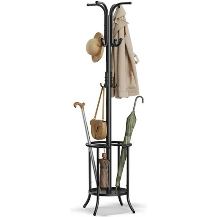 Songmics Kleiderständer freistehend, Garderobenständer mit Regenschirmständer, 12 Haken, Metall, 175 cm hoch, für Eingangsbereich, Flur, Wohnzimmer, Schlafzimmer,tintenschwarz,RCRDE011B01 – Bild 1