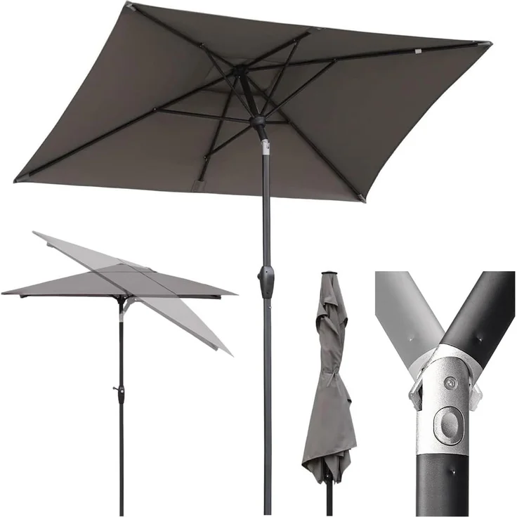 Sekey Sonnenschirm mit Kurbel und UV50+, knickbar, Aluminium cappuccino, 210 × 140 cm – Bild 1