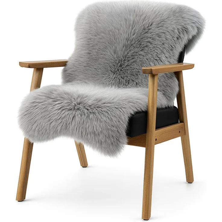 KARAT Lammfell echt - Grey Flauschige Stuhlkissen Schaffell Deko Teppich für Wohzimmer & Kinderzimmer, Sitzauflage, Dekofell, mit Lederrücken 90x60 cm (Audrey)