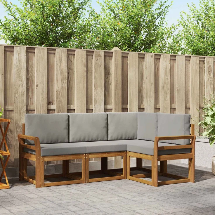 vidaXL Outdoor-Sofagarnitur 4 stk. 4-Sitzer Natur und Hellgrau 3366324 – Bild 1