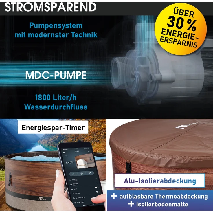 BRAST Whirlpool aufblasbar MSpa Frame Duet Eco für 6 Personen Ø173x65cm 138 Massagedüsen in 3 Intensitäten In- Outdoor Pool Ganzjähriger Einsatz Winterfest einfache Steuerung per App – Bild 7