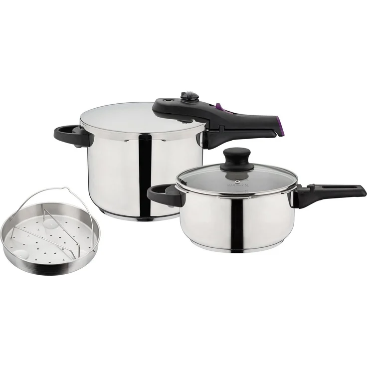 GSW Schnellkochtopf System RAPID, Edelstahl 18/8 (Set, 6-tlg), Dampfkochtopf zum Bio-/Schnellgaren, 2 Garstufen, Induktion – Bild 1