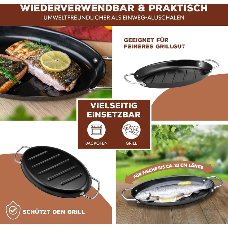 bremermann Grillplatte Fisch-Grillpfanne oval, Grillplatte antihaftbeschichtet (1-St) – Bild 3