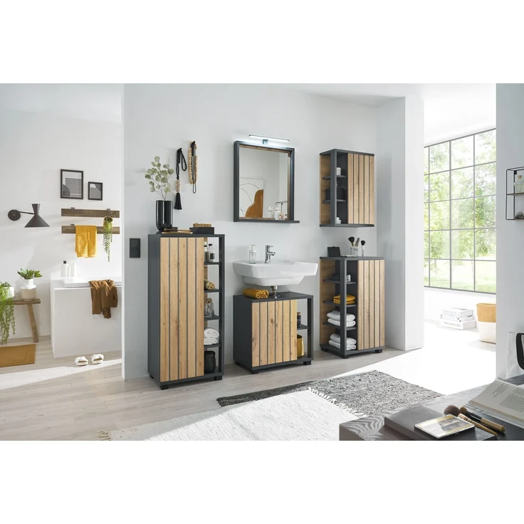 NIZZA Badezimmer Waschbeckenunterschrank in Graphit, Artisan Eiche Optik - Bad Unterschrank Badezimmerschrank mit viel Stauraum - 60 x 60 x 37 cm (B/H/T) – Bild 8