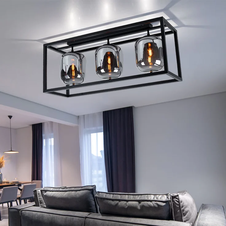 Deckenleuchte, schwarz, Glas rauch, L 77 cm – Bild 5