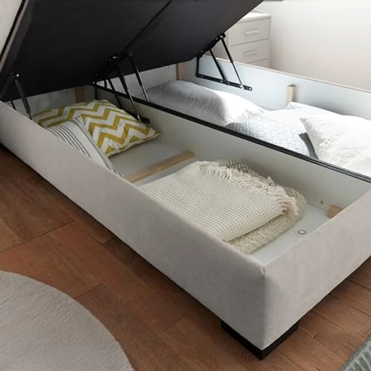 NAGOL B Boxbett 140x200, Sand - Bequemes Bett mit Bettkasten und Premium 9-Zonen-Federkern Wendematratze - 165 x 114 x 214 cm (B/H/T) – Bild 6