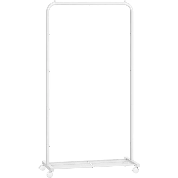 Songmics Kleiderständer, Kleiderstange auf Rollen, Garderobenständer 74 cm breit, Rollgarderobe mit Gitterablage, bis 35 kg belastbar, 2 Rollen arretierbar, Stahlrahmen, weiß HSR130W01 – Bild 1