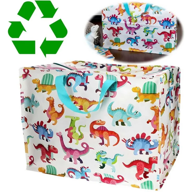 LS-LebenStil Aufbewahrungstasche XXL Jumbo Bag Baby Dinos 55cm Recycelt Nachhaltig Einkaufstasche (Unterbettkommode Organizer Aufbewahrungsbox, 1-tlg, Einkaufstasche mit Reißverschluss Shopper Riesentasche Tragetasche), Aufbewahrung von Bettwäsche Klei...