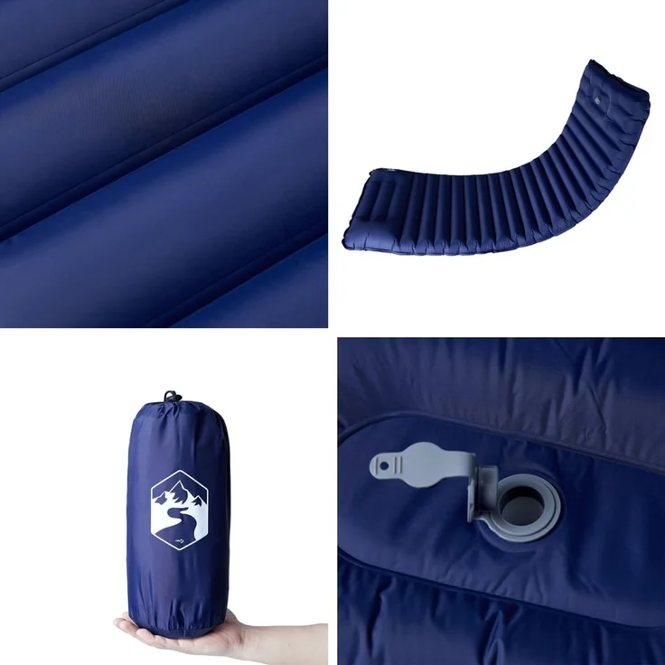 vidaXL Selbstaufblasende Isomatte mit Kissen Marineblau 4007122 – Bild 5