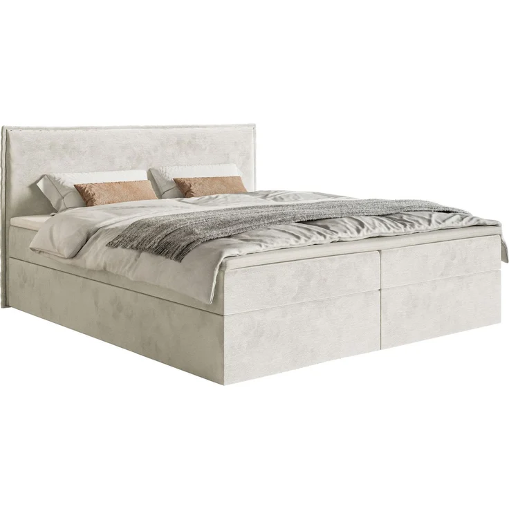 Selsey 'Softie' Boxspringbett 160x200 cm mit Topper und Stauraum, Velours wasserabweisend, Greige – Bild 1