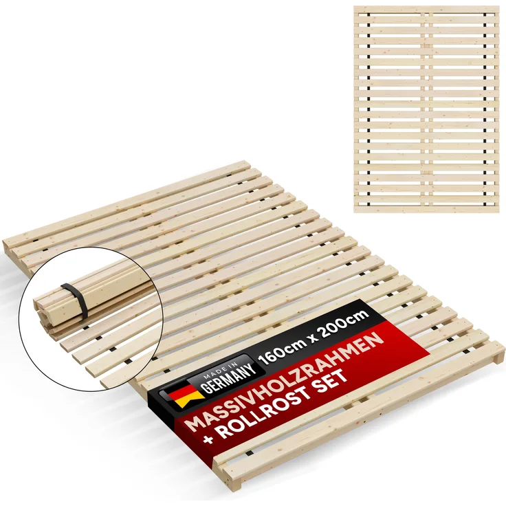 Lattenrost Rollrost inkl. Rahmen " Latten - Poldi " Breite 160 cm Länge 200 cm