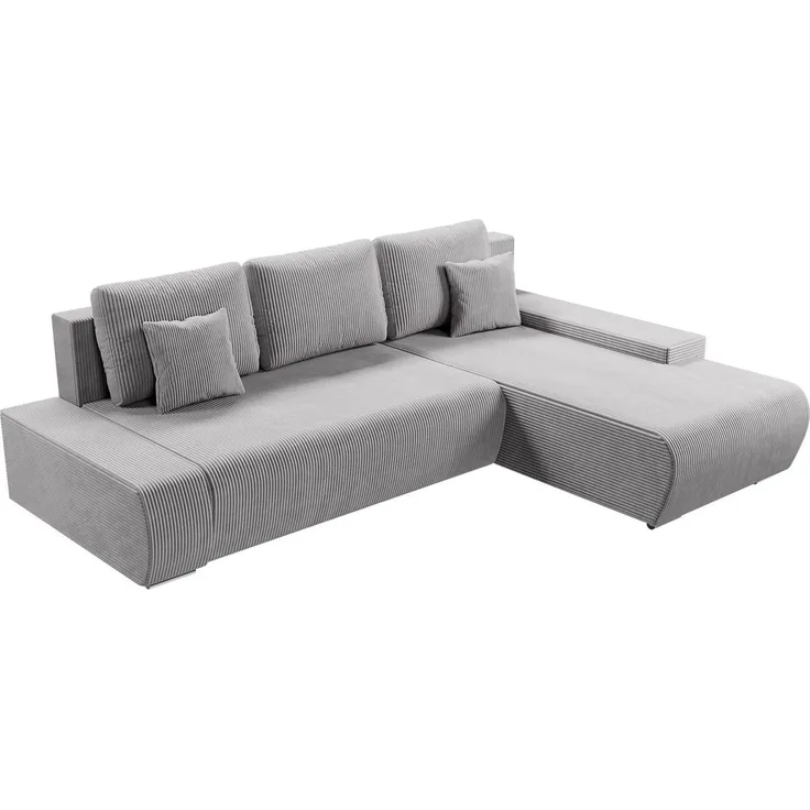 Juskys Sofa Iseo Rechts mit Schlaffunktion - Stoff Couch L Form für Wohnzimmer, bequem, ausziehbar - Schlafsofa Ecksofa Eckcouch Schlafcouch Hellgrau