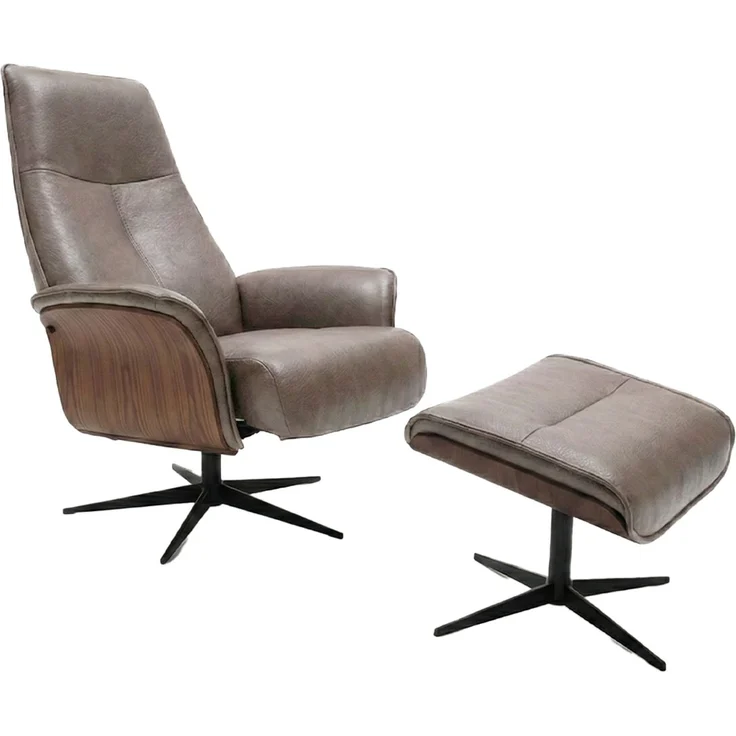 KAWOLA Relaxsessel FERREIRA Drehsessel Lederfaserstoff anthrazit mit Hocker 106 x 84 x 78 cm – Bild 3