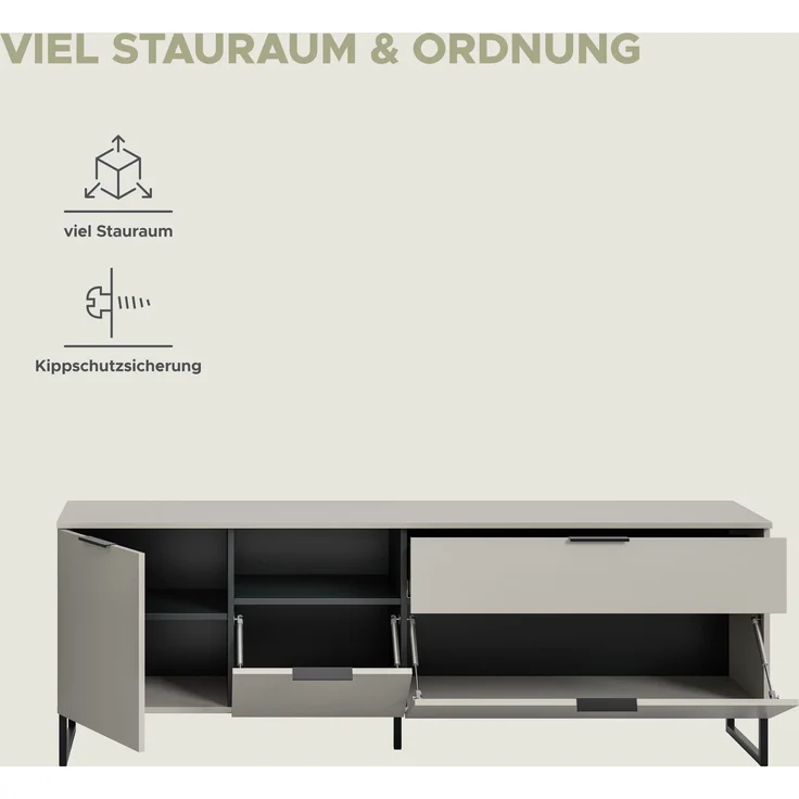 TV Lowboard B/H/T: 64x185x41 cm in Kaschmir Nachbildung und schwarz – Bild 9