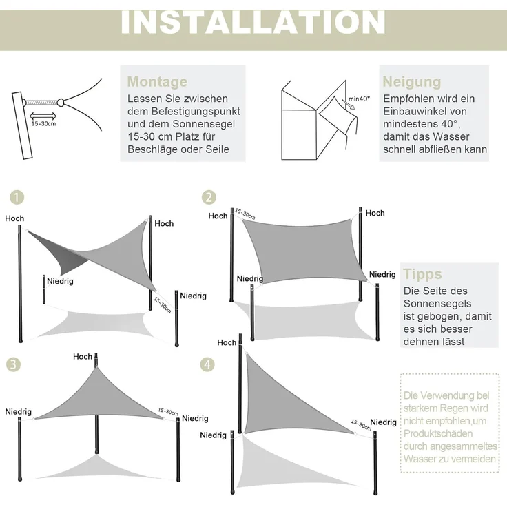 AXT SHADE Sonnensegel Wasserdicht Dreieck Rechtwinklig 5 x 5 x 7 m Wetterschutz Sonnenschutz PES Polyester mit UV Schutz für Terrasse Balkon Garten-Creme(Wir Machen Sondergrößen) – Bild 5