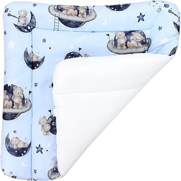 TupTam Baby Wickeltischauflage mit Baumwollbezug Gemustert, Farbe: Bären im Kosmos, Größe: 70x60 cm – Bild 5