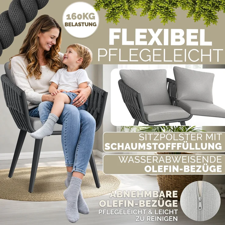 tillvex® Gartenstuhl 4er Set Wetterfest mit Armlehne | Outdoor Stühle bis 160kg belastbar | Gartenstühle UV-beständig | Terrassenstuhl Sessel Gartenmöbel Terrasse Balkon Garten – Bild 6